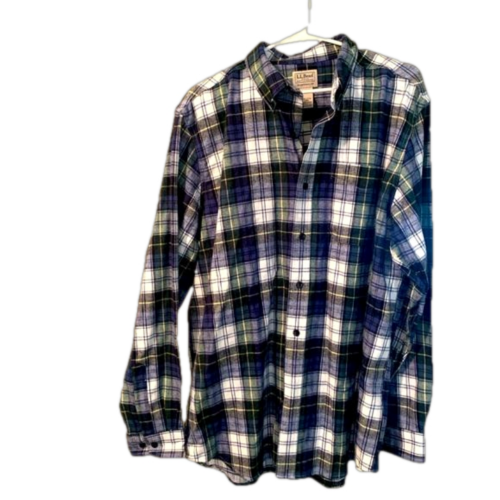 LL Bean plaid, men's large/regular.  Brand new, never worn or washed
